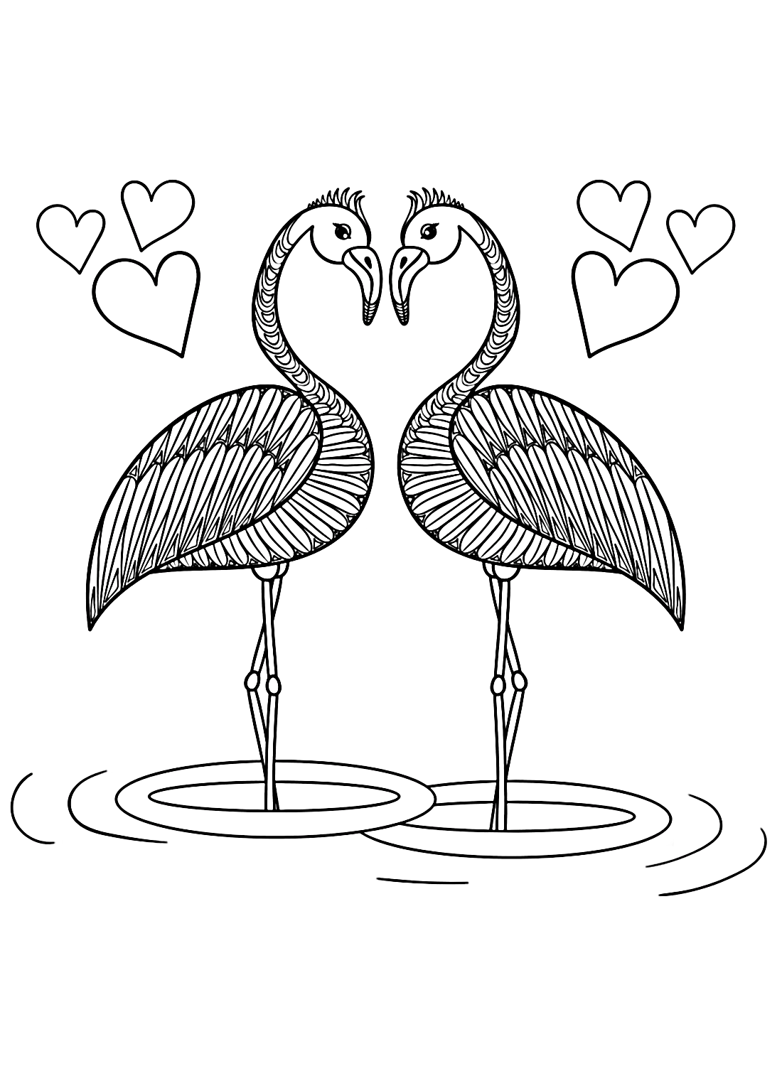 Two Flamingo in Love Coloring Pages
