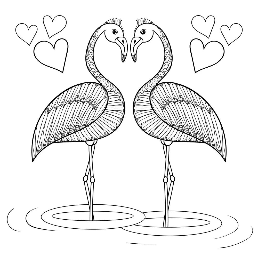 Two Flamingo in Love Coloring Page