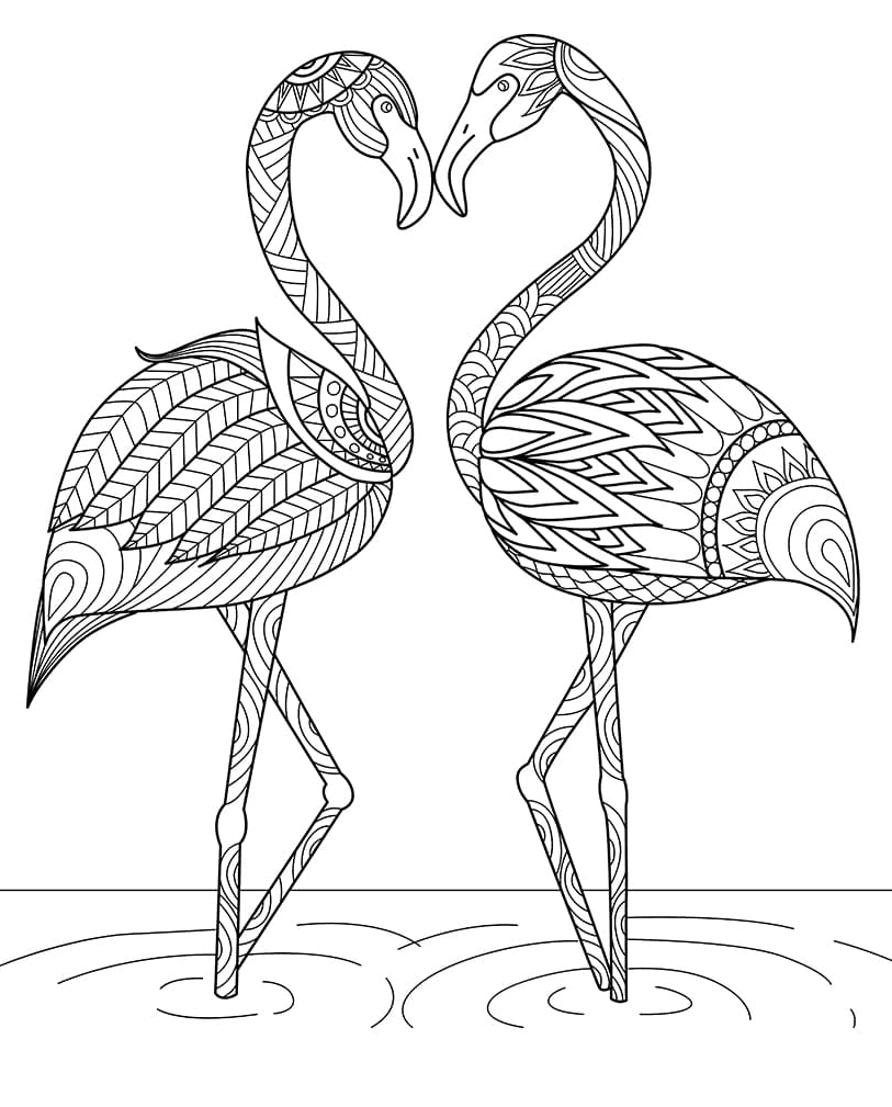 Два фламинго с узорами из фламинго