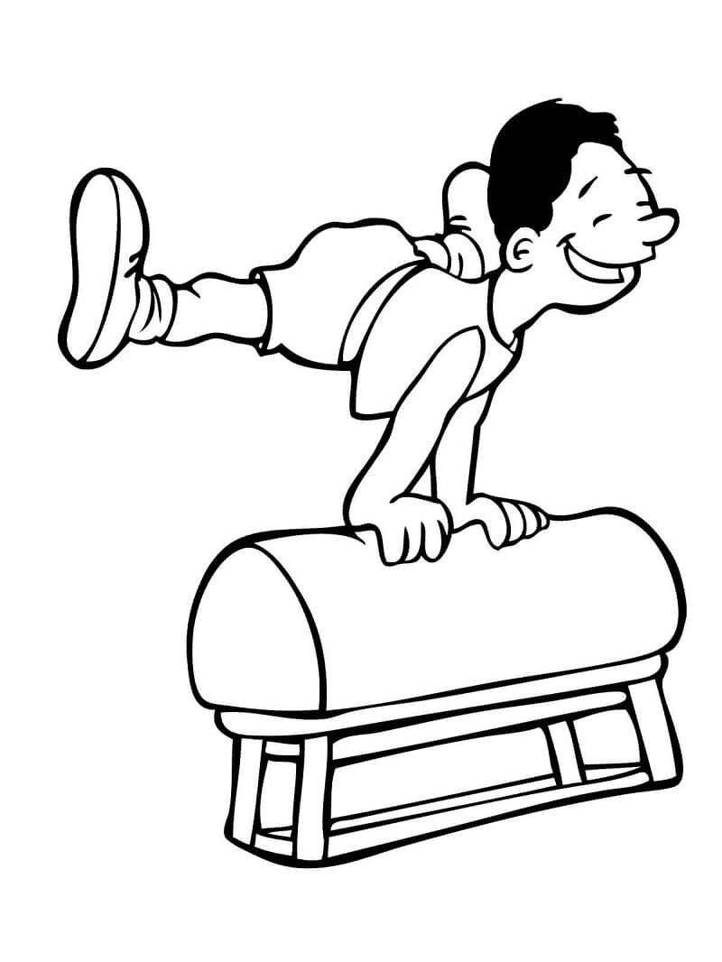 Раскраска Мальчик, выполняющий гимнастику в опорном прыжке