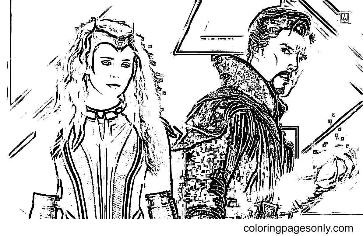 Wanda with Doctor Strange Coloring Pages