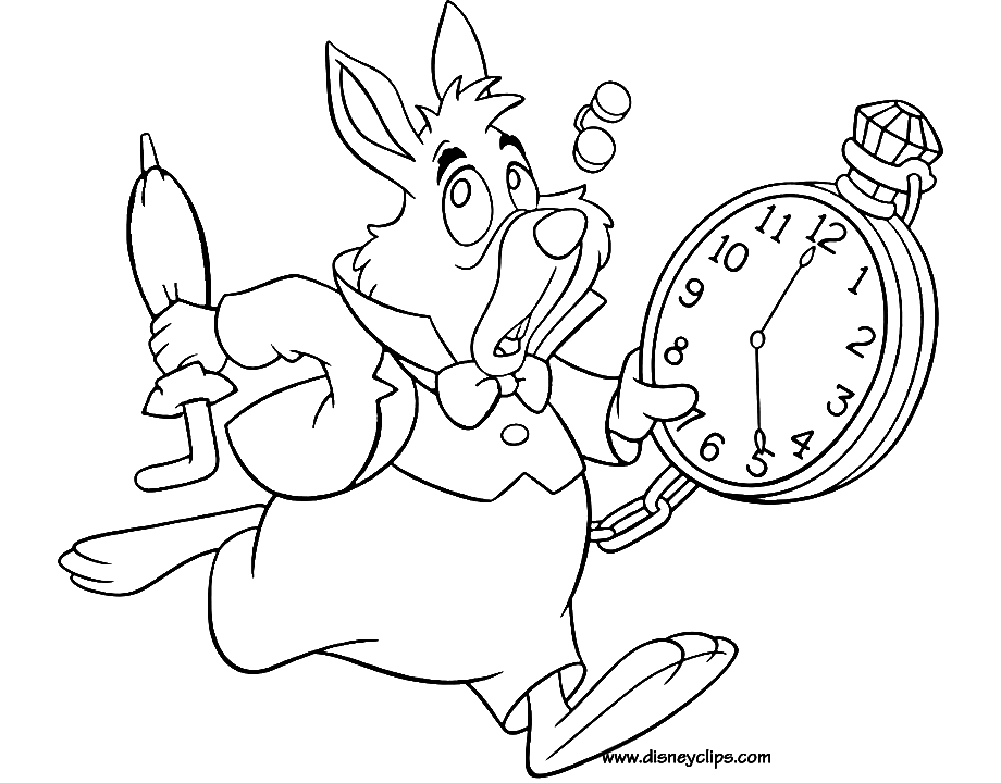 White Rabbit Alice in Wonderland Coloring Page