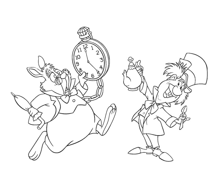 White Rabbit And Mad Hatter Coloring Pages