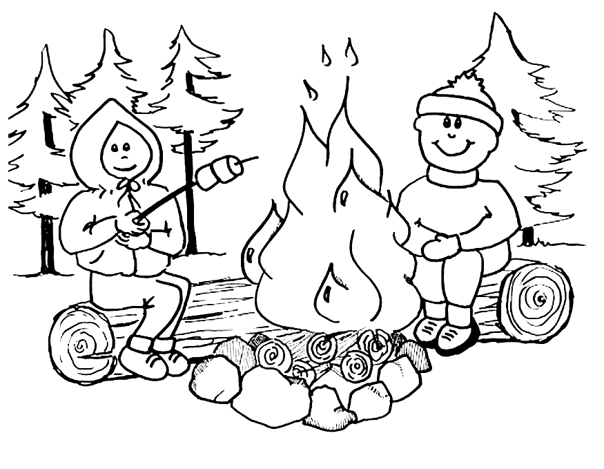 Winter Camping Coloring Page