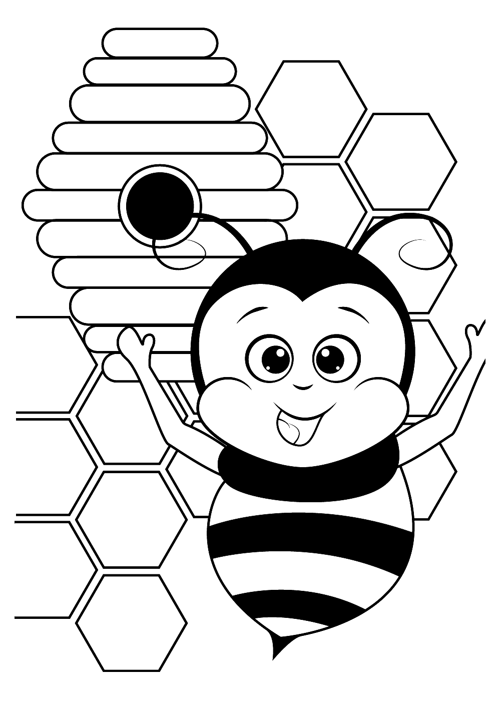 Worker Bee with Glitter Eyes Coloring Page