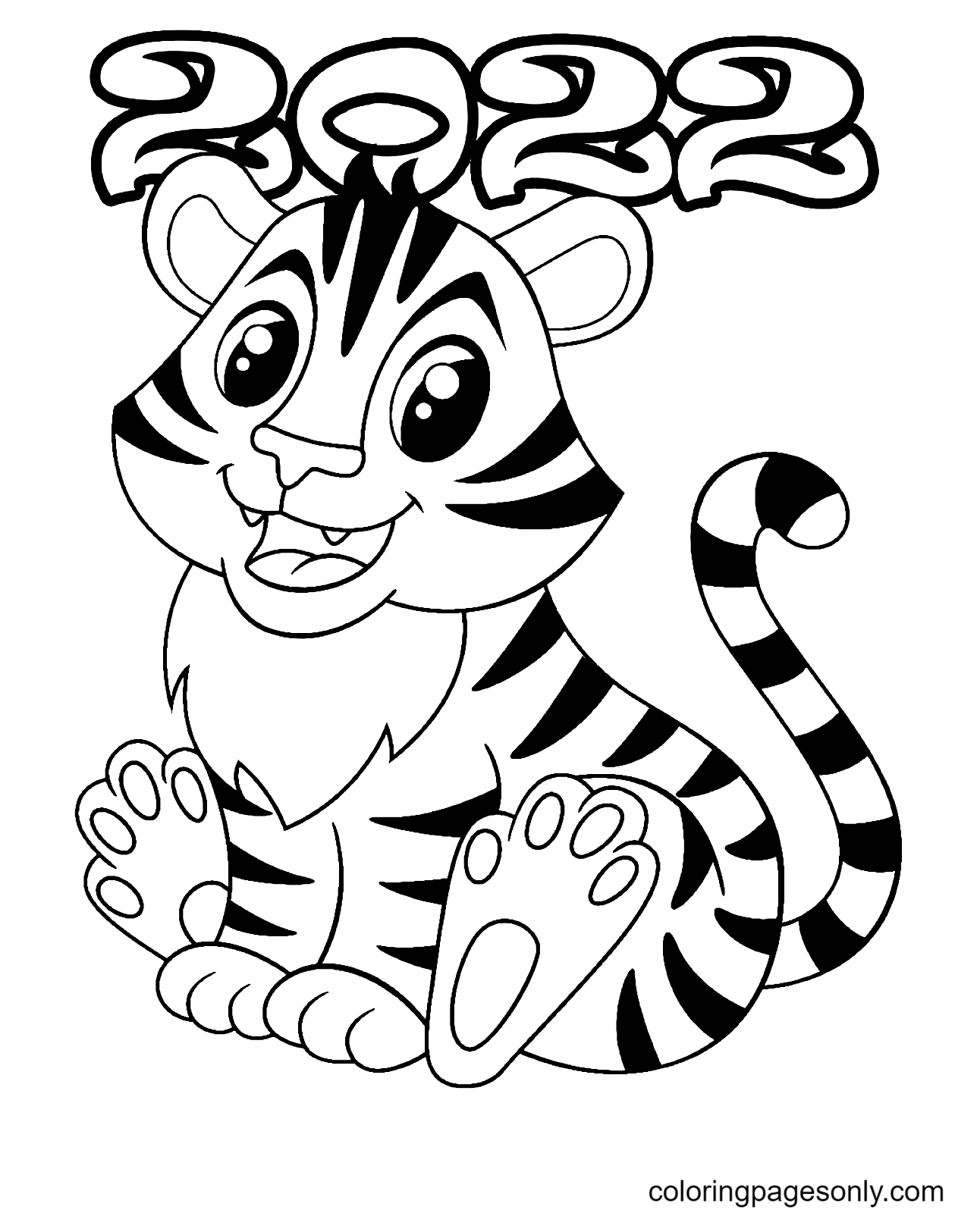 Year 2022 Tiger Coloring Pages