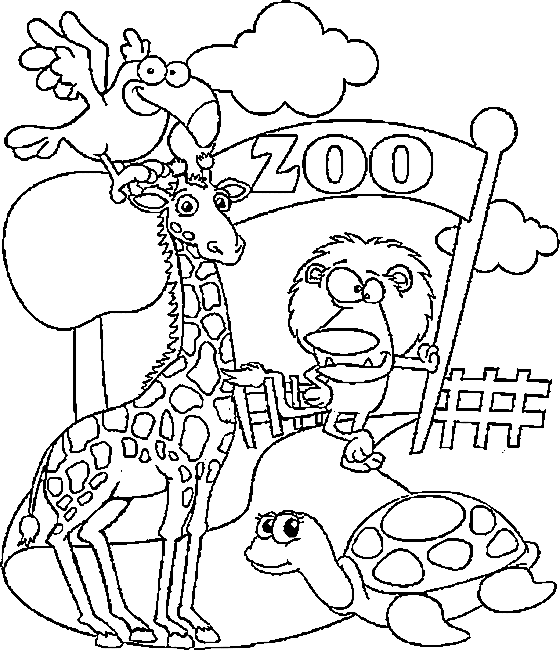 Zoo Animals for Kids Coloring Page