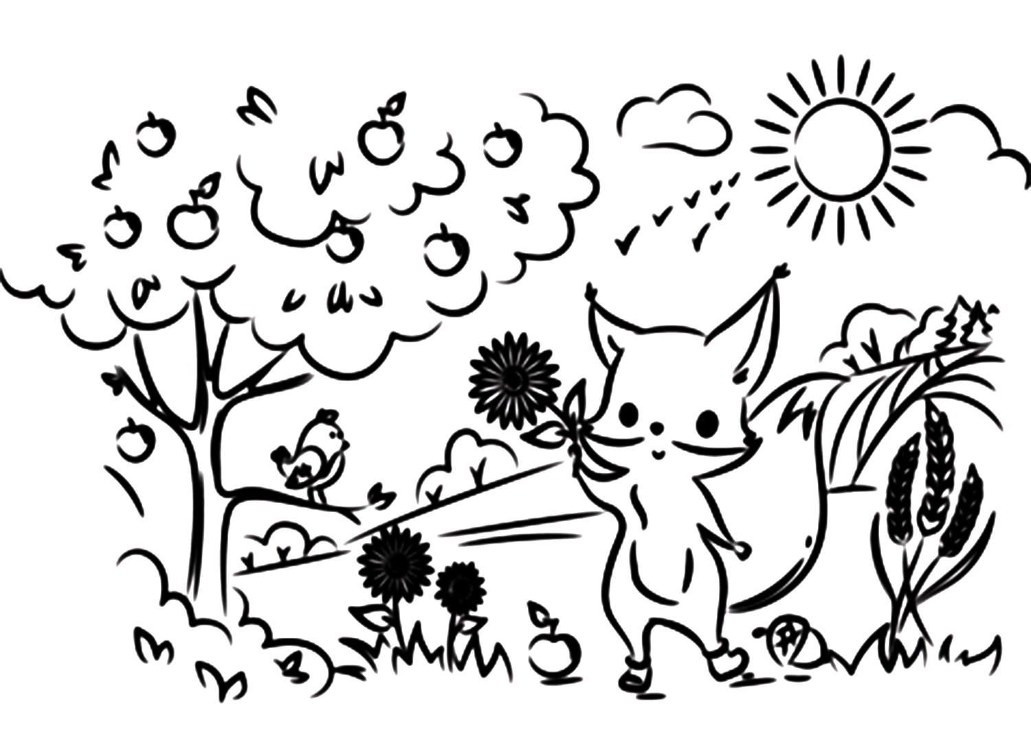 Cute Fox with Flower Coloring Pages