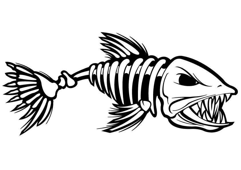 Una pagina da colorare di scheletro di pesce