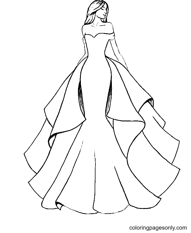 A Girl with Beautiful Dress Coloring Page