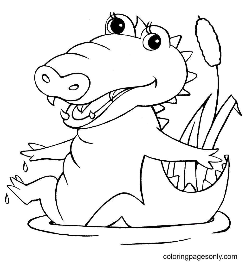 Alligator Playing Under Water Coloring Page