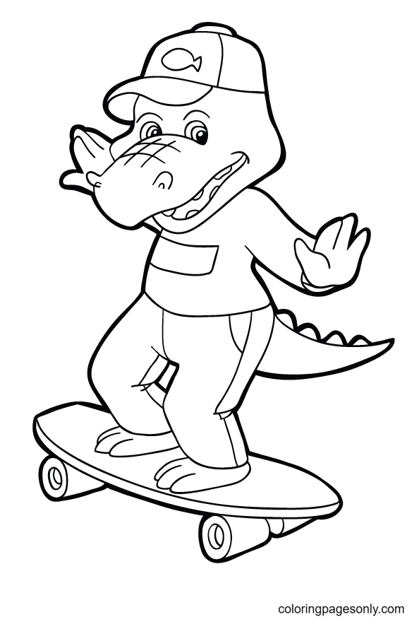 Alligator Skating Board Coloring Page
