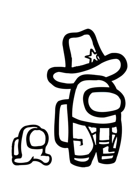 Among Us Sheriff and little Spaceman Coloring Pages
