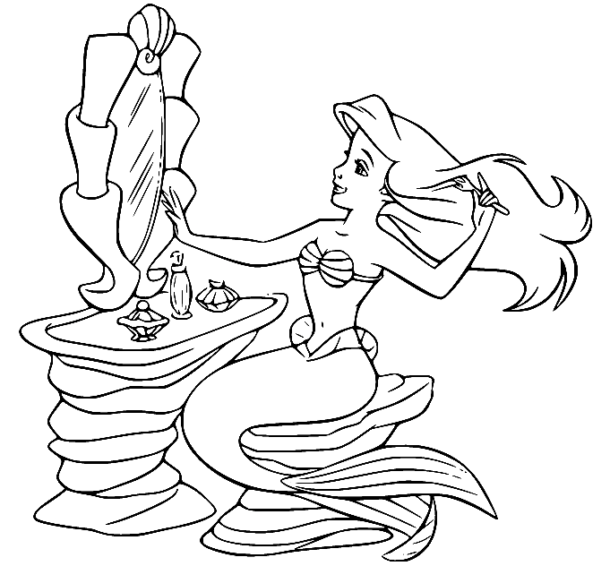 Ariel Combing Her Hair Coloring Pages