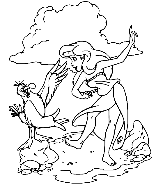 Ariel Dancing with Scuttle Coloring Pages