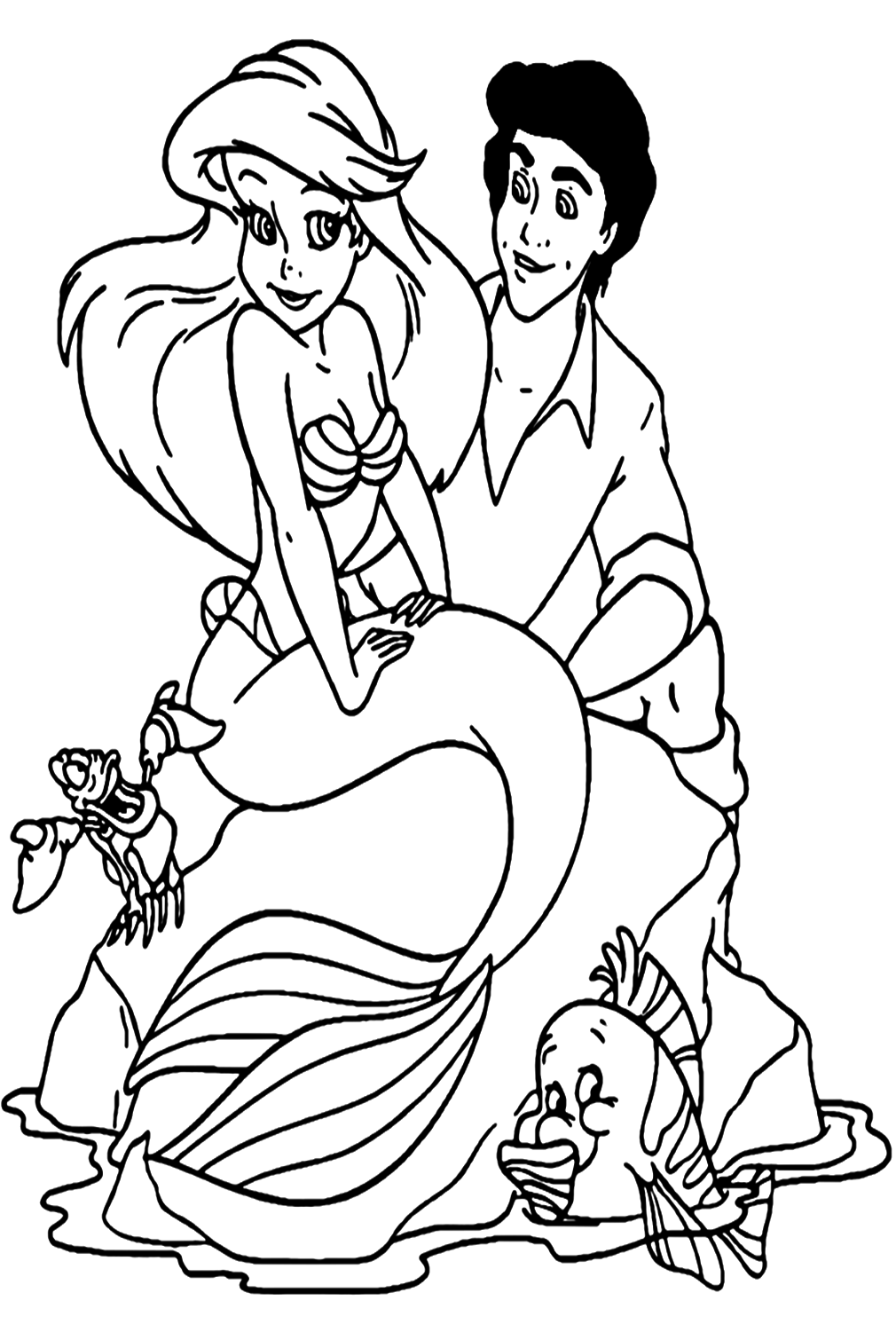Ariel, Eric, Flounder and Sebastian Coloring Pages