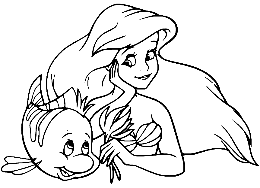 Ariel Holds a Seaweed with Flounder from Ariel