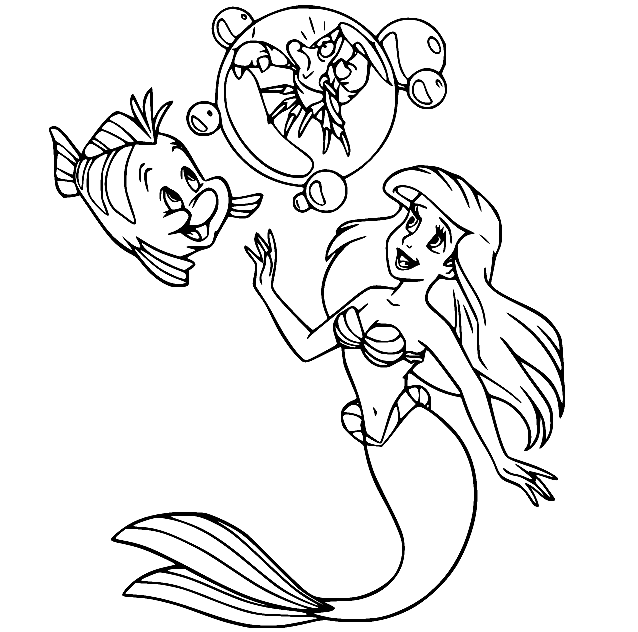 Ariel Looks at Sebastian in the Bubble Coloring Page