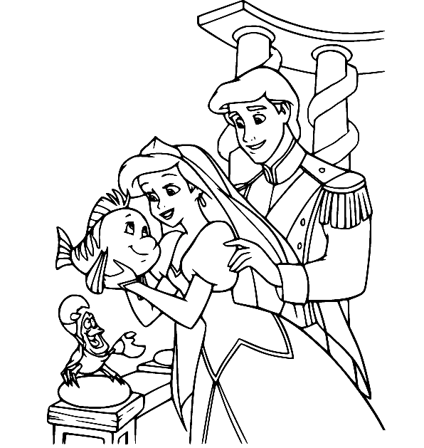 Ariel and Eric Says Goodbye to Flounder Coloring Page