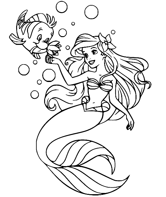 Ariel et Flounder avec des bulles de La Petite Sirène