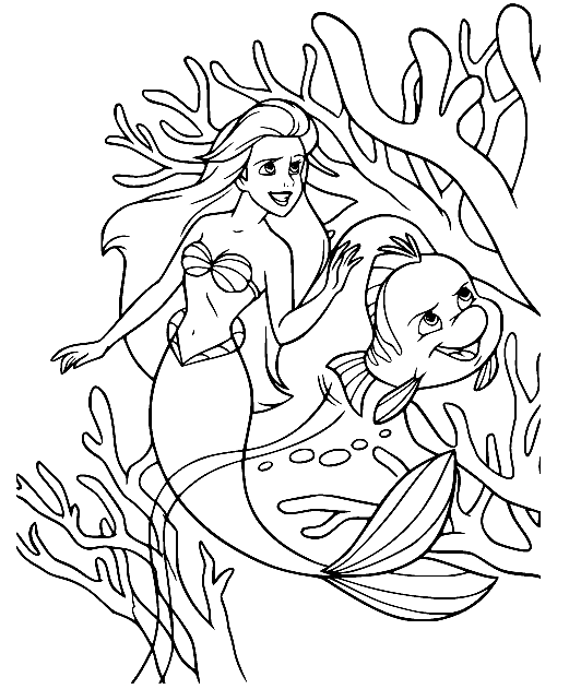 Ariel e Flounder con coralli de La Sirenetta