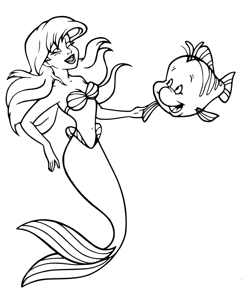 Ariel and Flounder Coloring Page