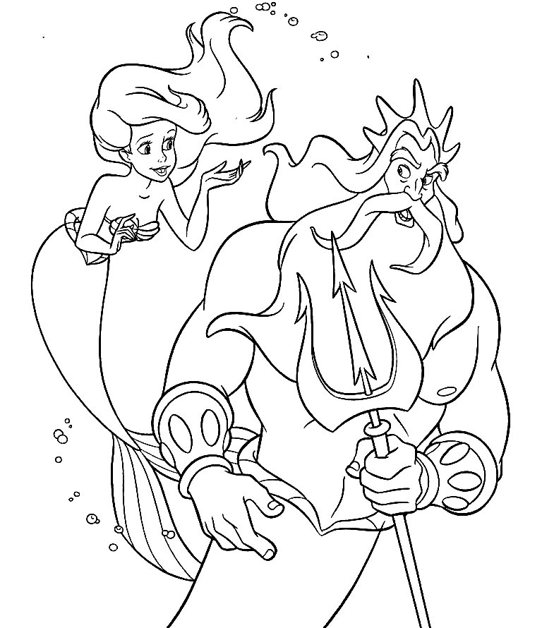 Ariel and King Triton Coloring Page