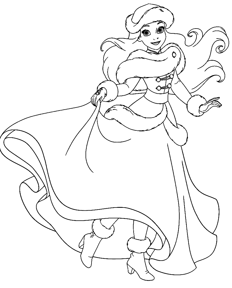 Ariel dressed for winter Coloring Pages   Ariel Coloring Pages ...