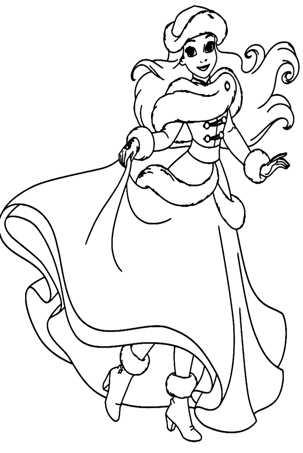 Ariel Dressed For Winter Coloring Pages