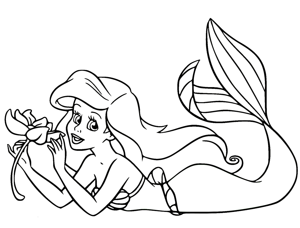 Dibujo de Ariel sosteniendo una flor para colorear