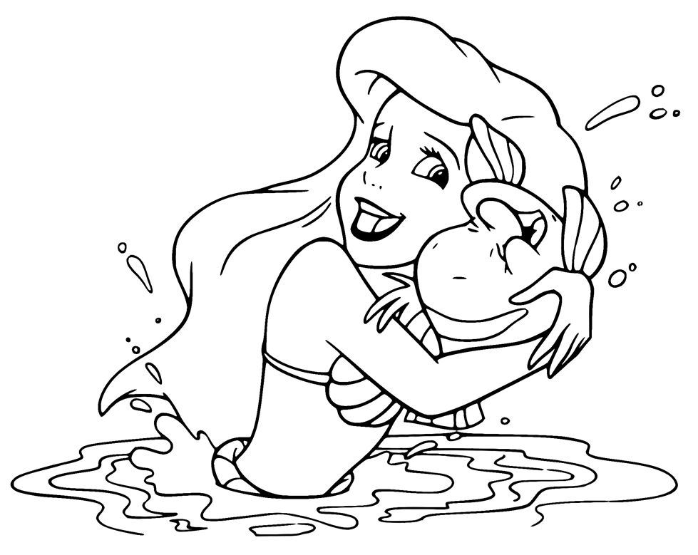 Ariel hugging Flounder from Ariel