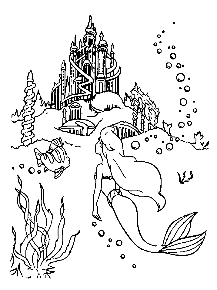 Coloriage Ariel va au château
