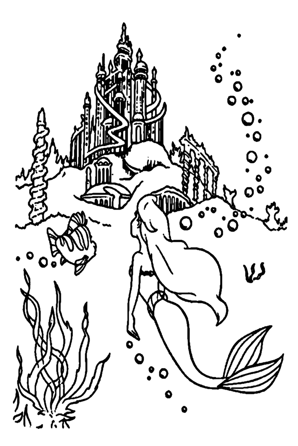 Ariel is Going to the Castle Coloring Pages