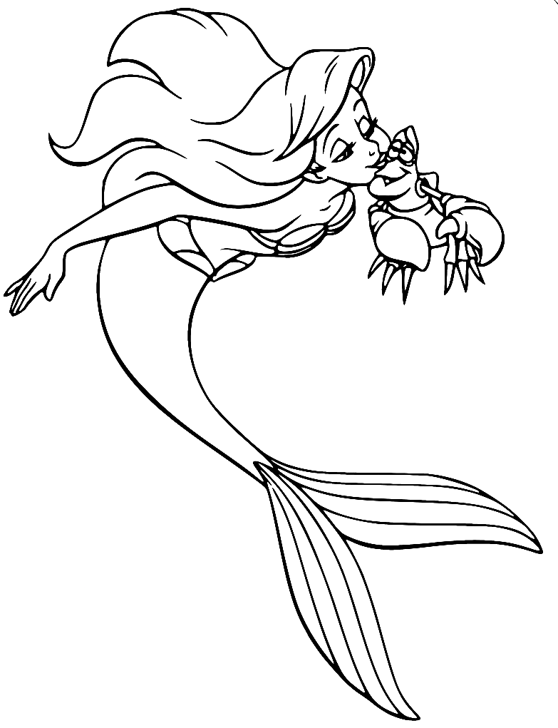 Ariel kissing Sebastian Coloring Page
