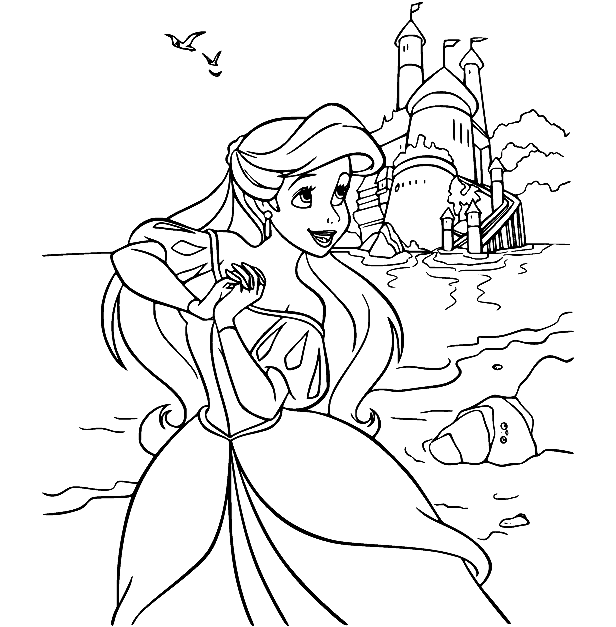 Ariel on the Coast Coloring Page
