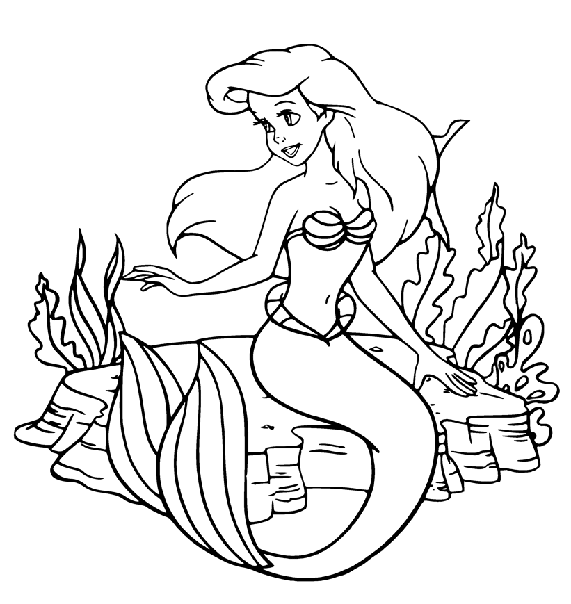 Ariel Sitting On A Rock Coloring Pages