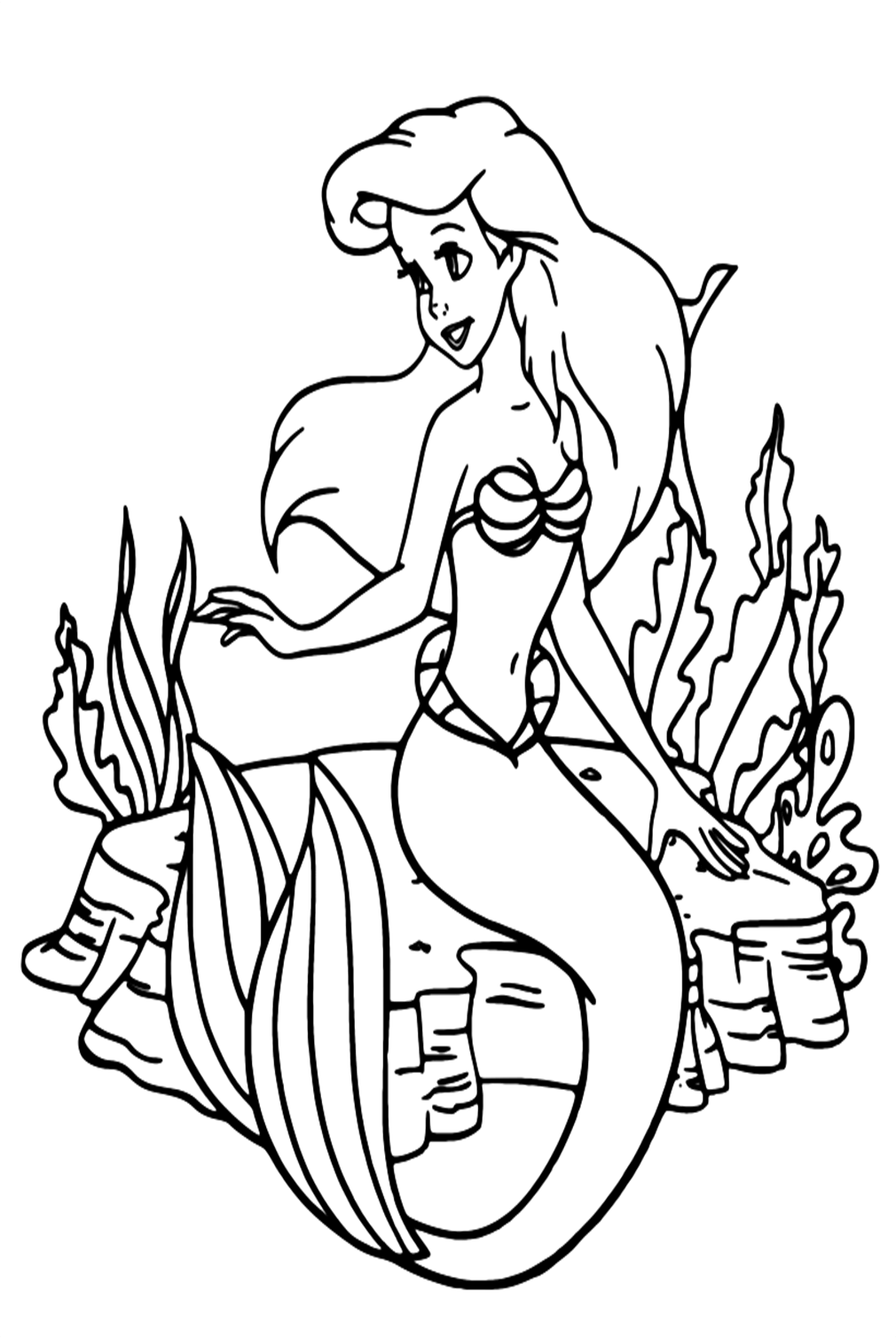 Ariel Sitting On A Rock Coloring Pages