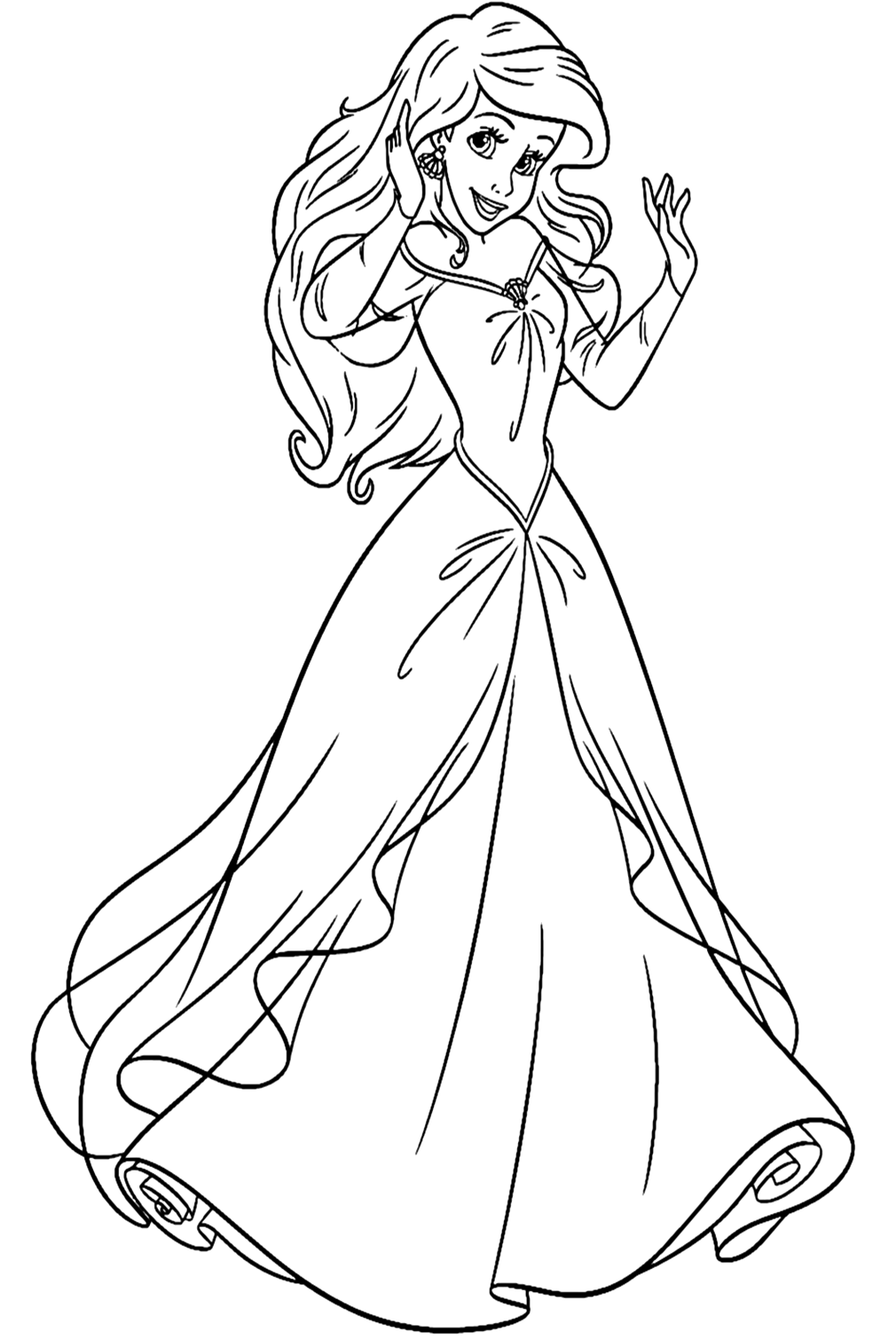 Ariel Wearing A Dress Coloring Pages