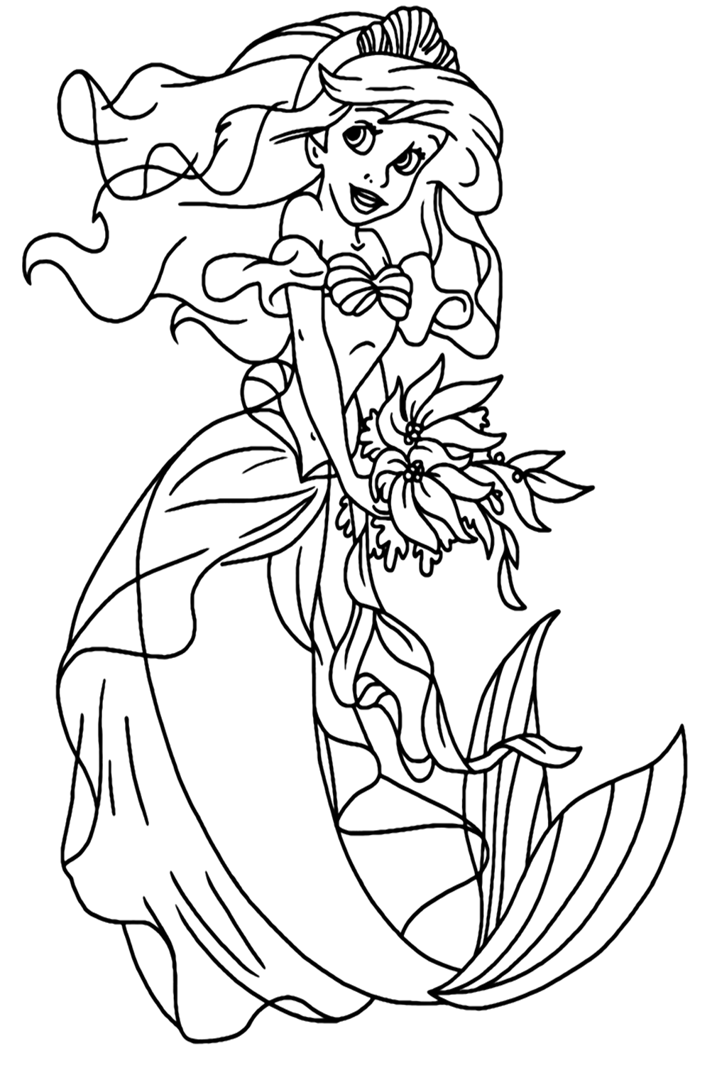 Ariel with Beautiful Dress Coloring Pages