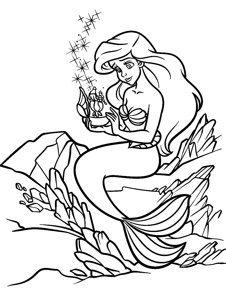 Ariel with Music Box Coloring Pages