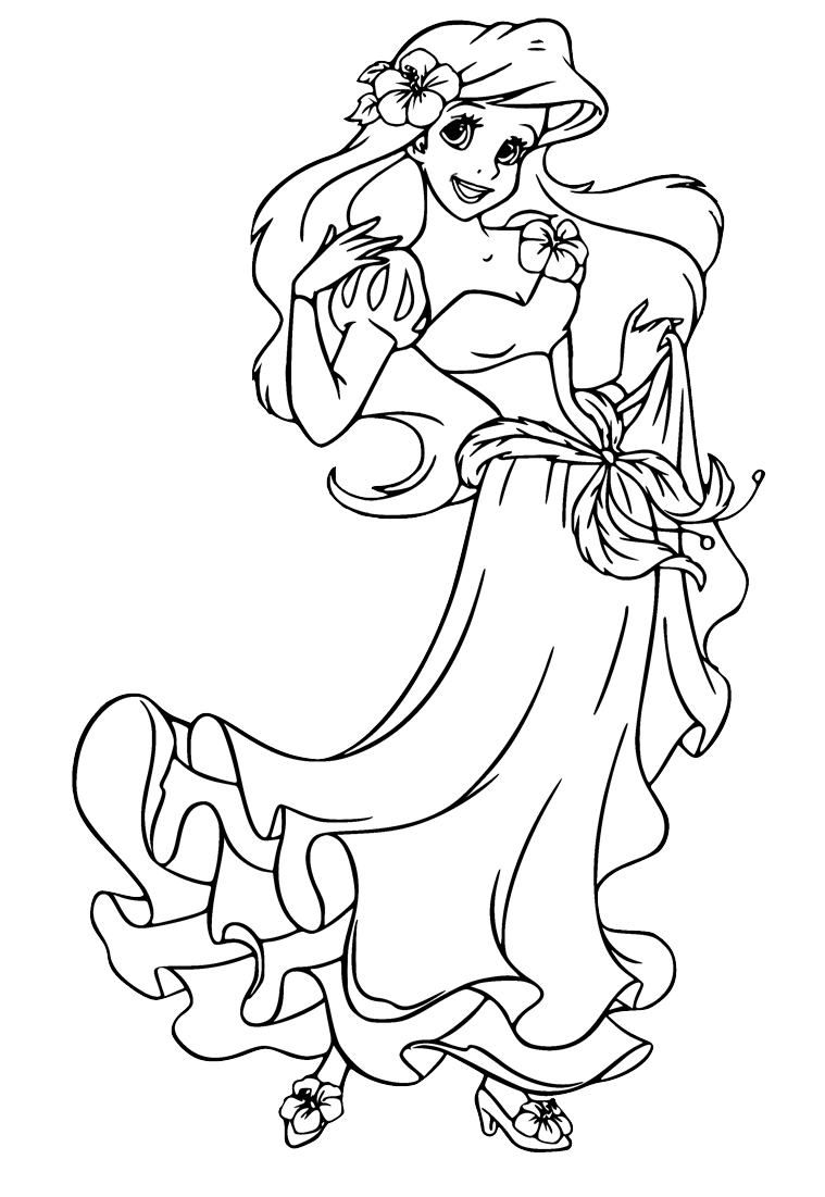 Ariel with Pretty Dress Coloring Page