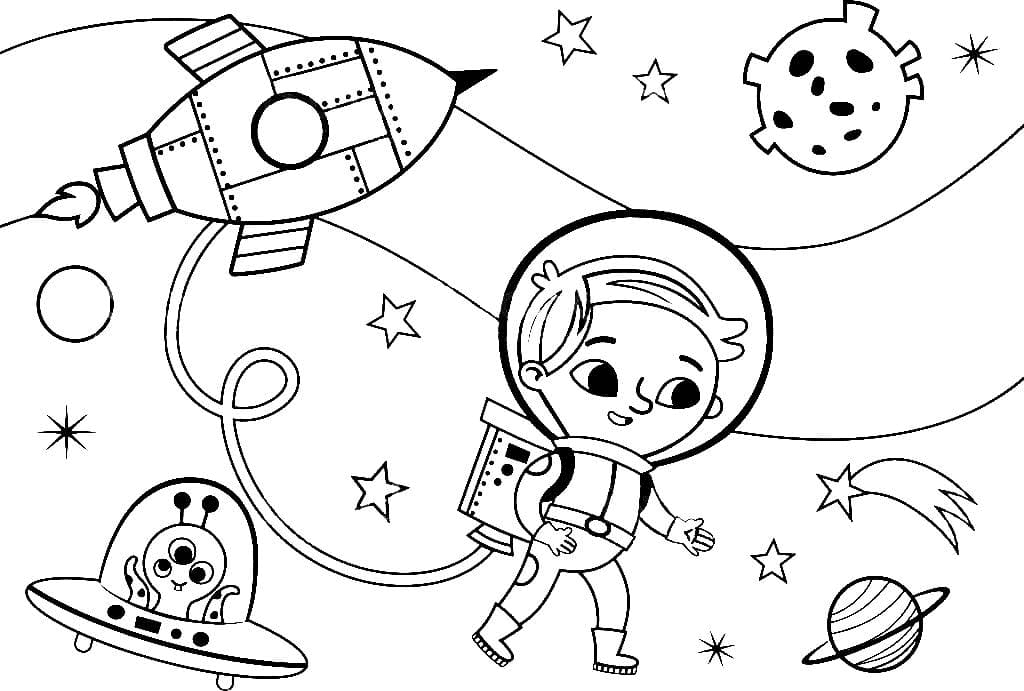 Niño astronauta en el espacio desde el planeta