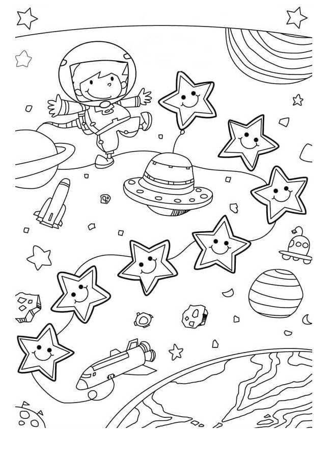 Astronaut Collecting Stars Coloring Page