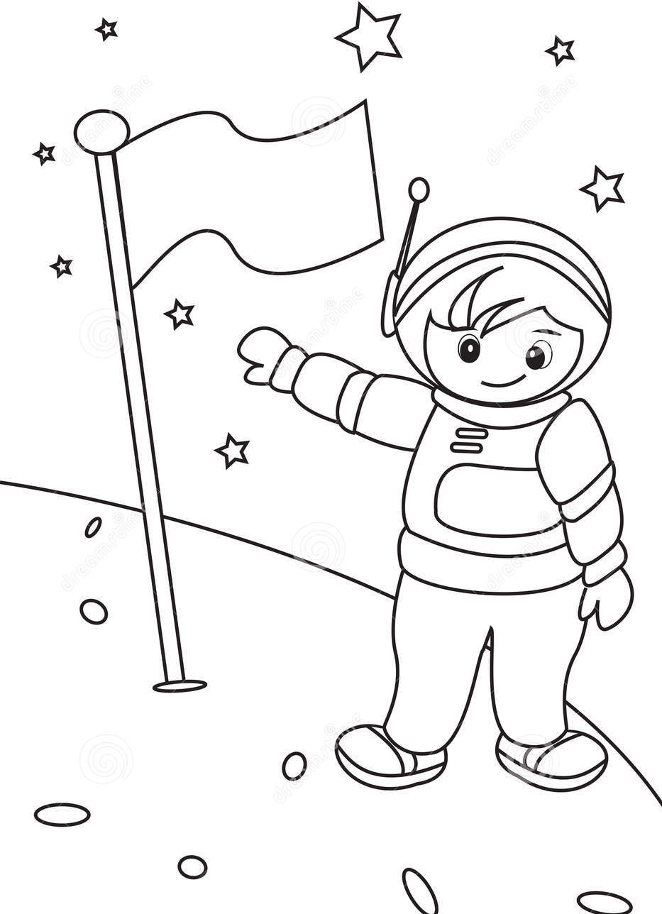 Girl Astronaut With Flag Coloring Page