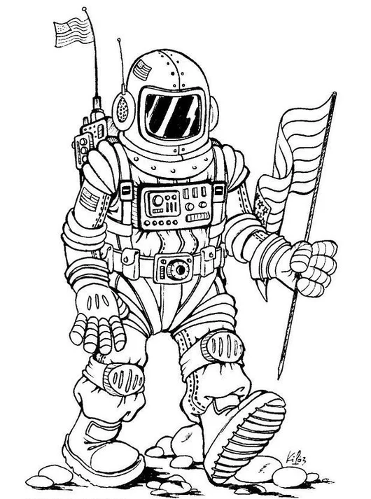 Astronaut With Flag Coloring Page