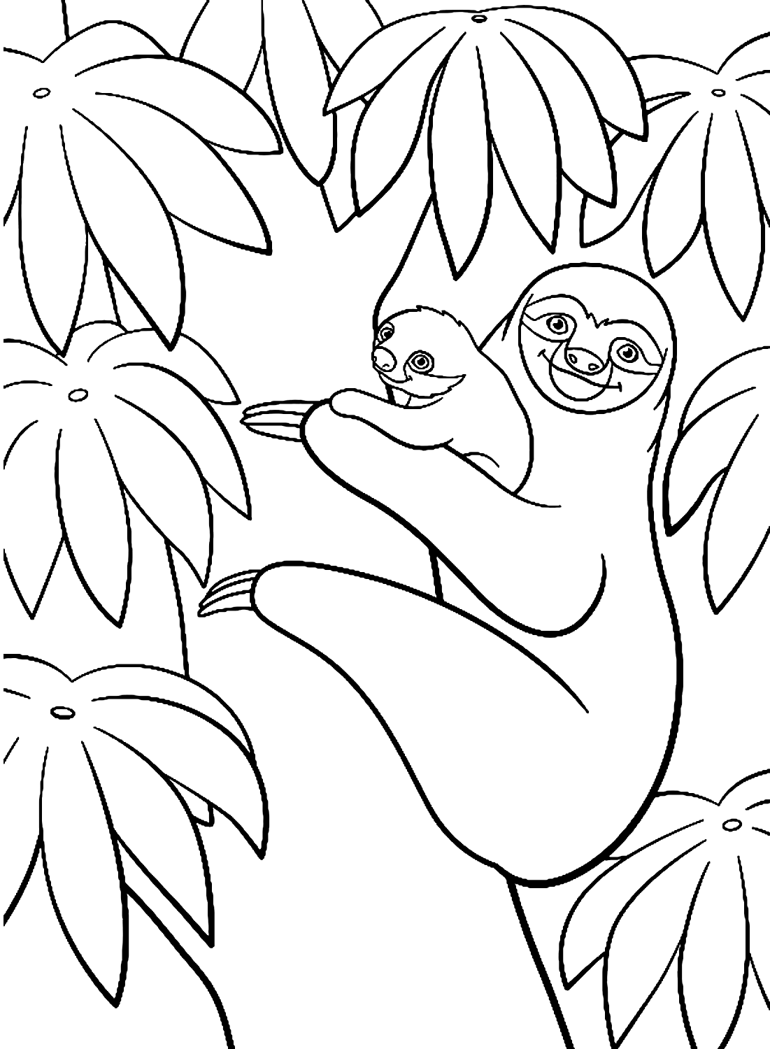 Baby with Mother Sloth Coloring Page