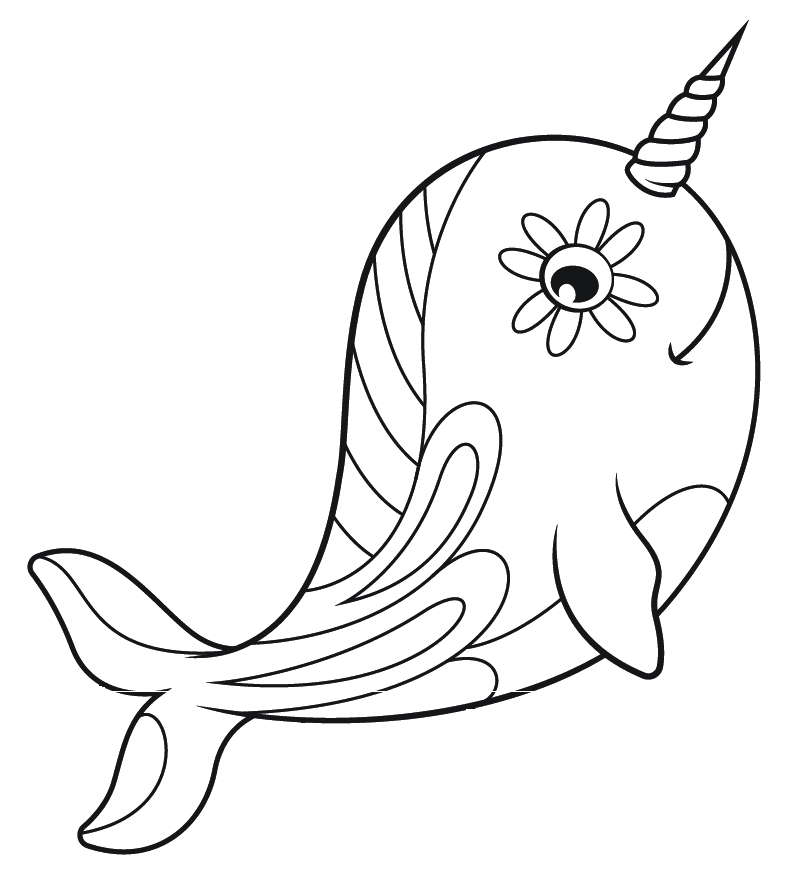 Beautiful Narwhal Coloring Page