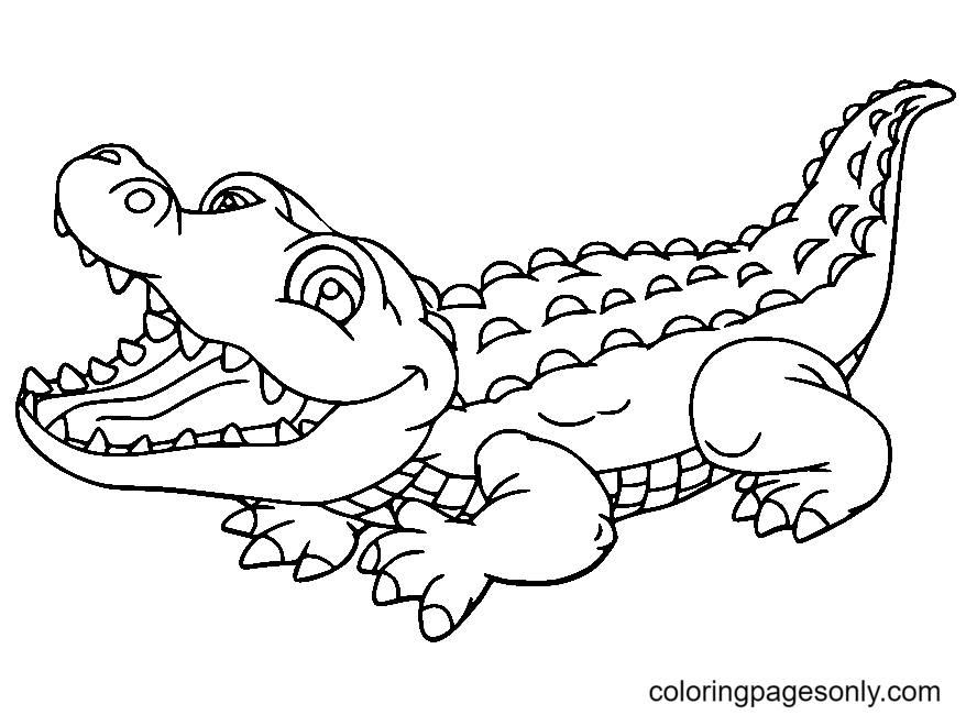 Big Cartoon Alligator Coloring Page