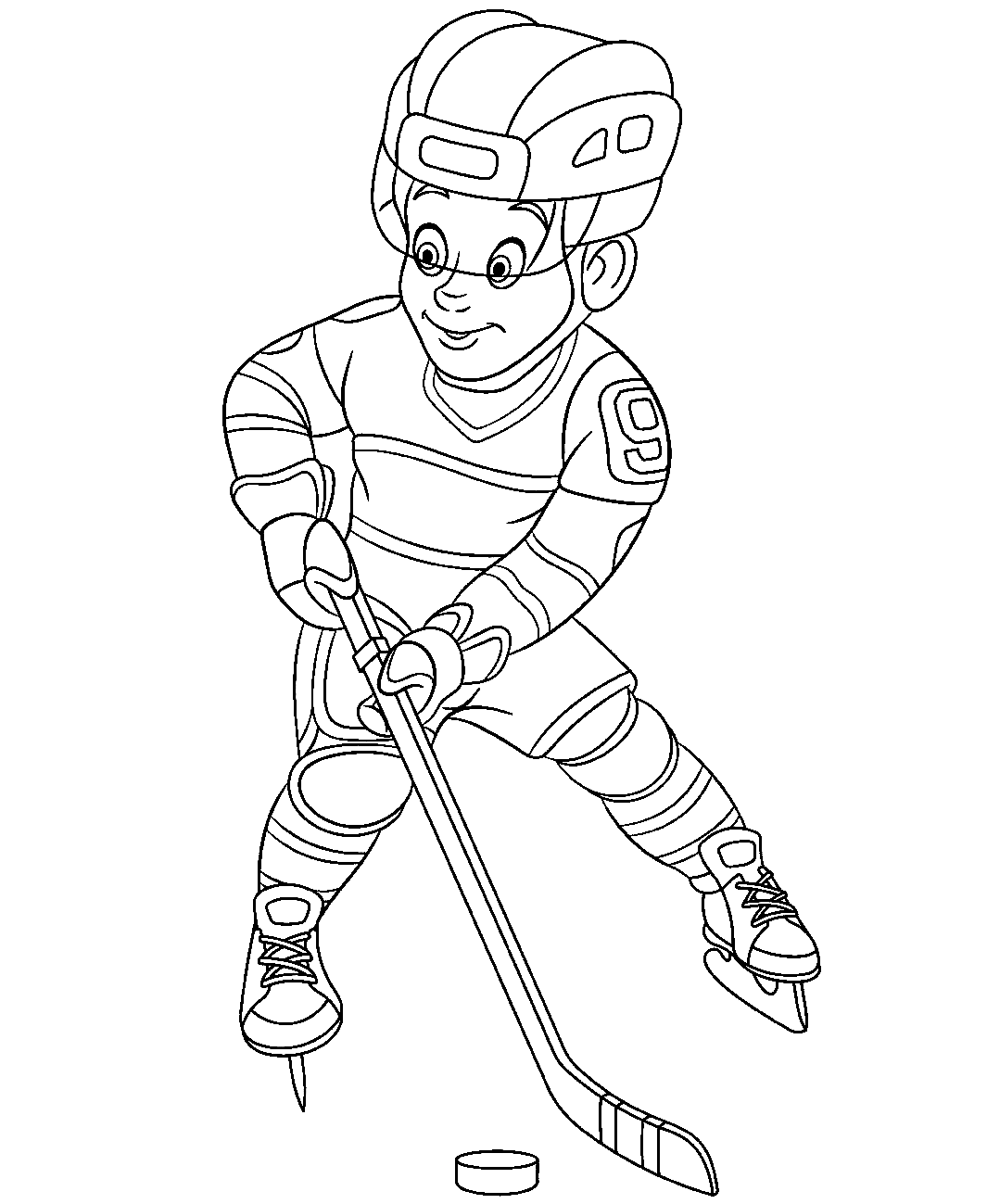 Мальчик играющий в хоккей раскраска