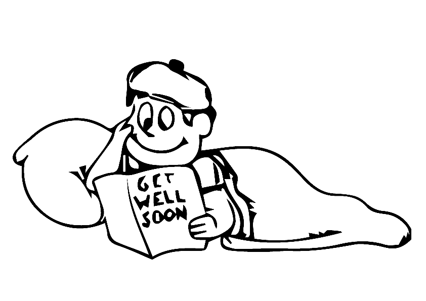 Boy Reading Get Well Soon Book Coloring Page